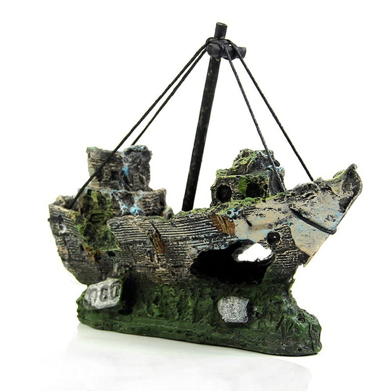 Superdream Resin Fishing Boat Aquarium Ornament Plastic Decoration Sunken Pirate Ship Theme - Image 1